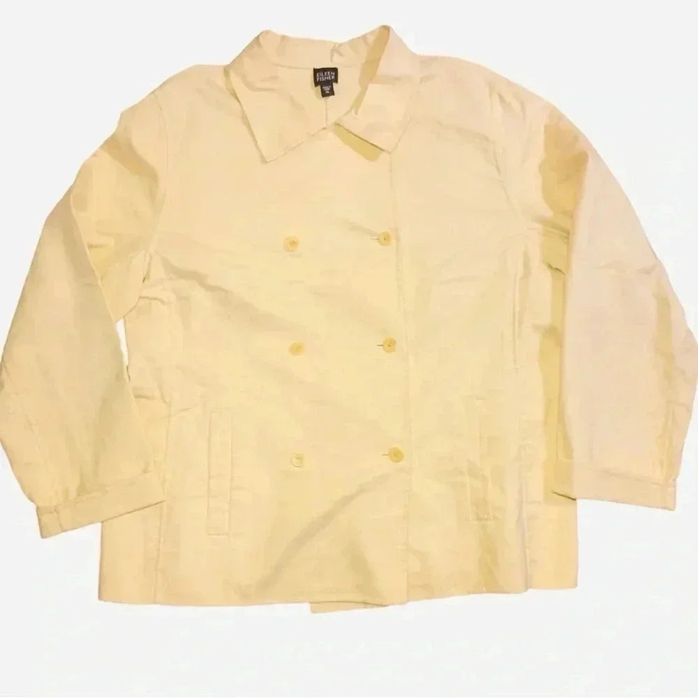 Eileen Fisher Stretch Cotton Yellow Double Breasted Jacket Blazer- Size XL